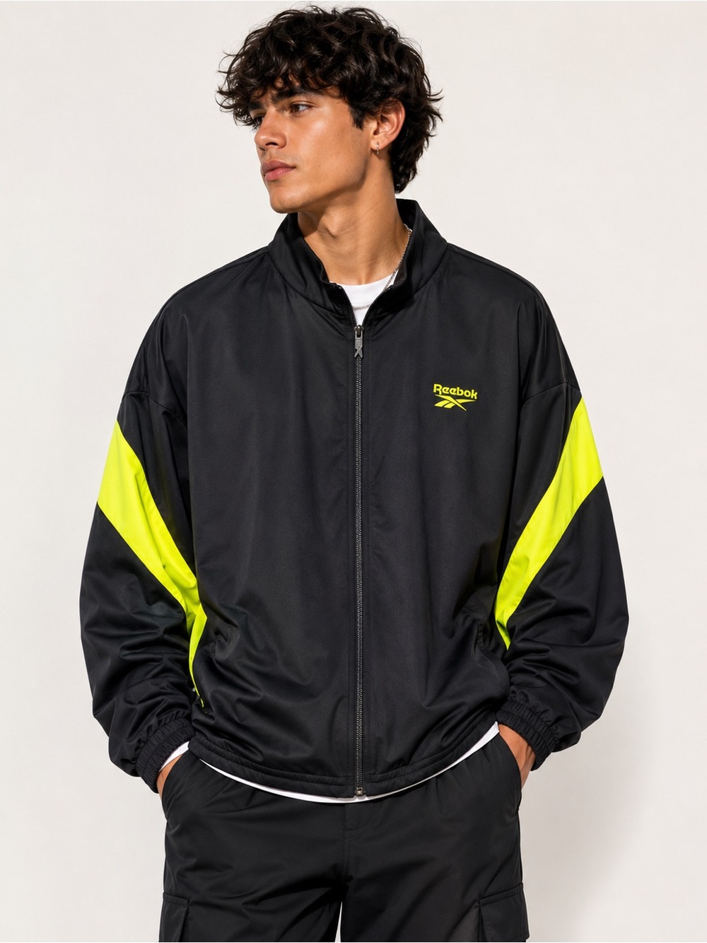 Reebok Classics Vector Track Jacket XL Black Neon Yellow Full Zip Retro Athletic